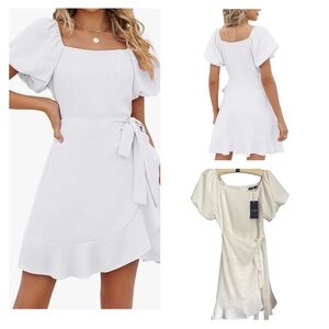 🪻 NWT Sampeel Ivory Faux Wrap Dress Size Small